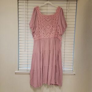 Palagram Dress Size 3XL Purple Crochet Bodice Tiered Short Sleeve Mix Media NWOT